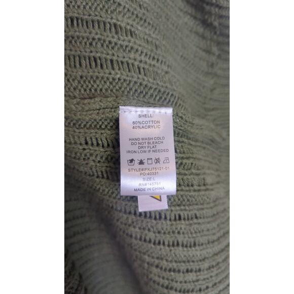 Autumn Green Long Line Slouchy Cardigan Ladder Knit Wide Sleeves Women's L - Picture 5 of 8